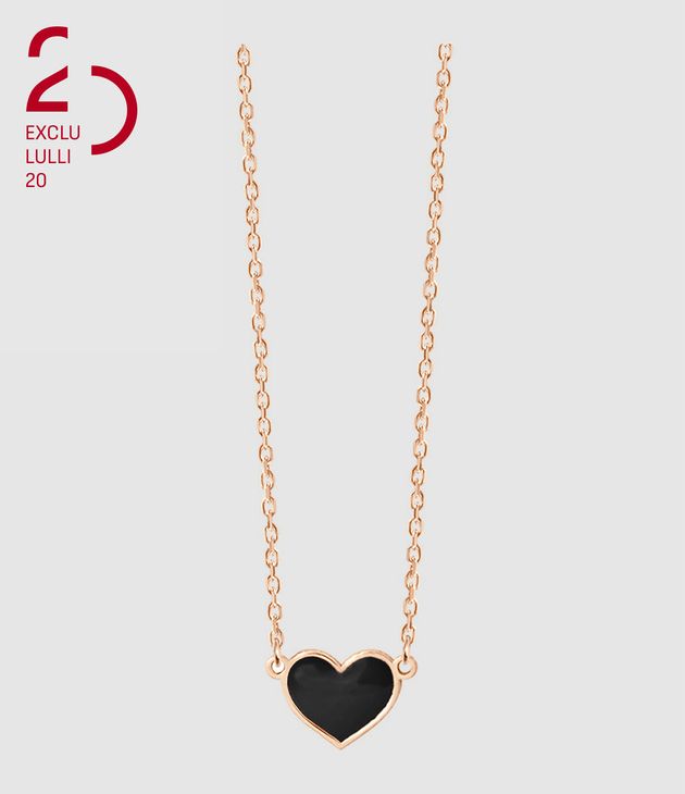 Collier Emoji Cœur Noir Or Rose, Exclusivité 20 ans Lulli