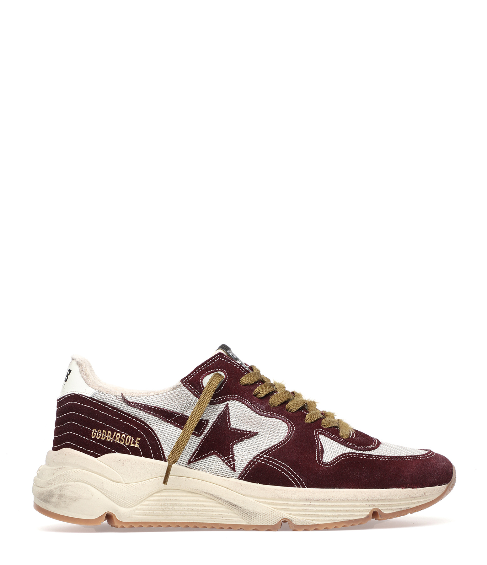 GOLDEN GOOSE Baskets Homme Running Cuir Bordeaux Argent Cr me