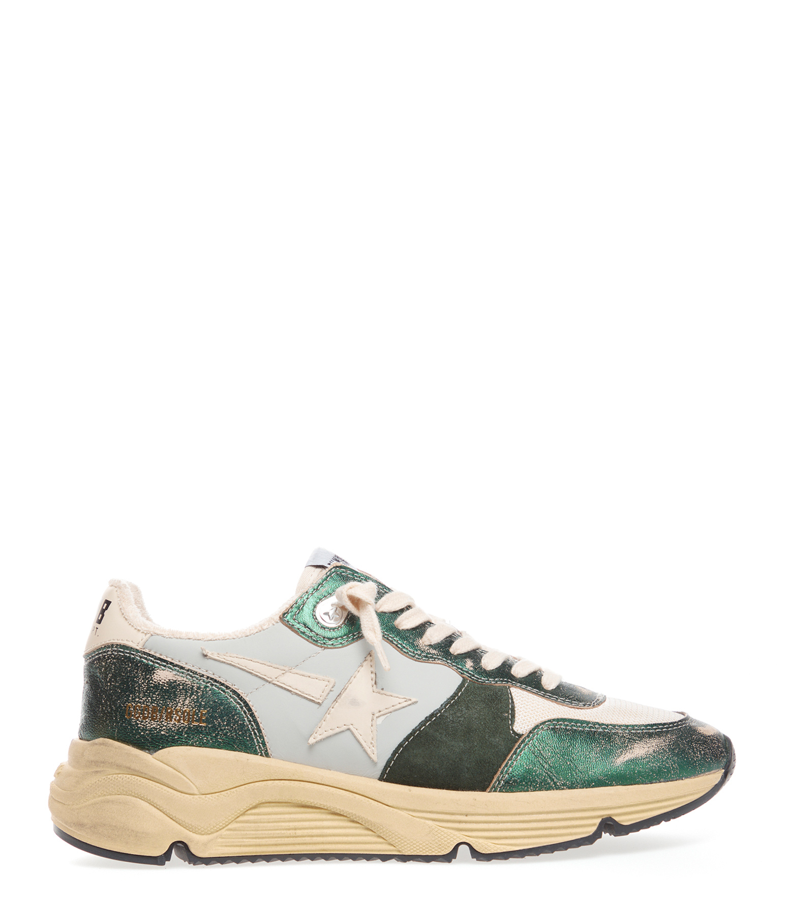 GOLDEN GOOSE Baskets Homme Running Cuir Vert Cr me Ivoire