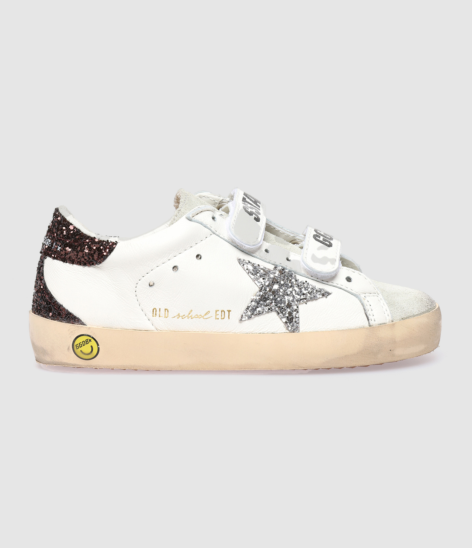 GOLDEN GOOSE Baskets Enfant Old School Cuir Blanc Gris Cafe